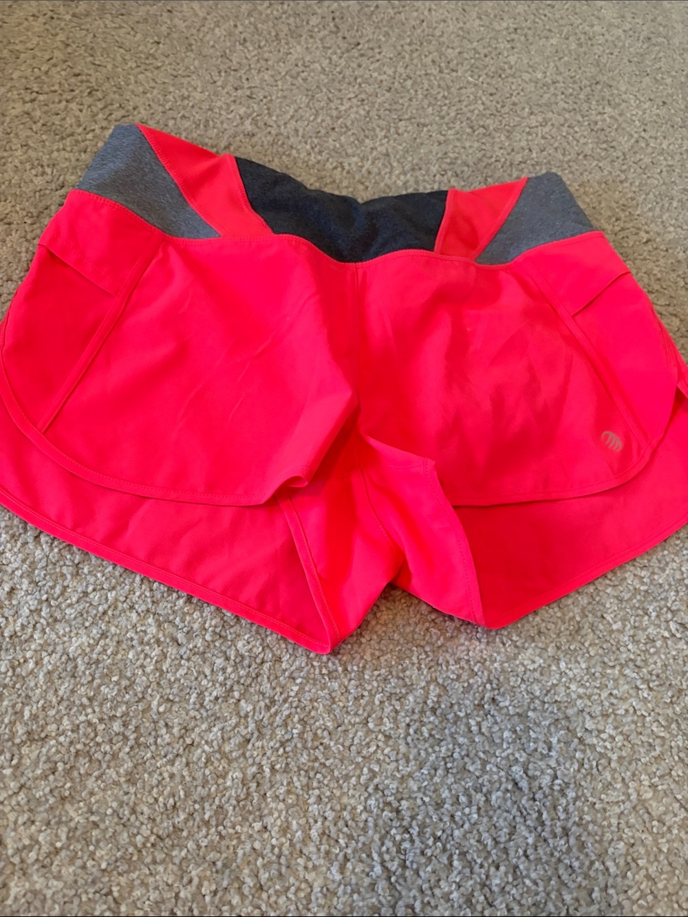 MPG Neon Pink Athletic Shorts with Gray Contrast Waistband